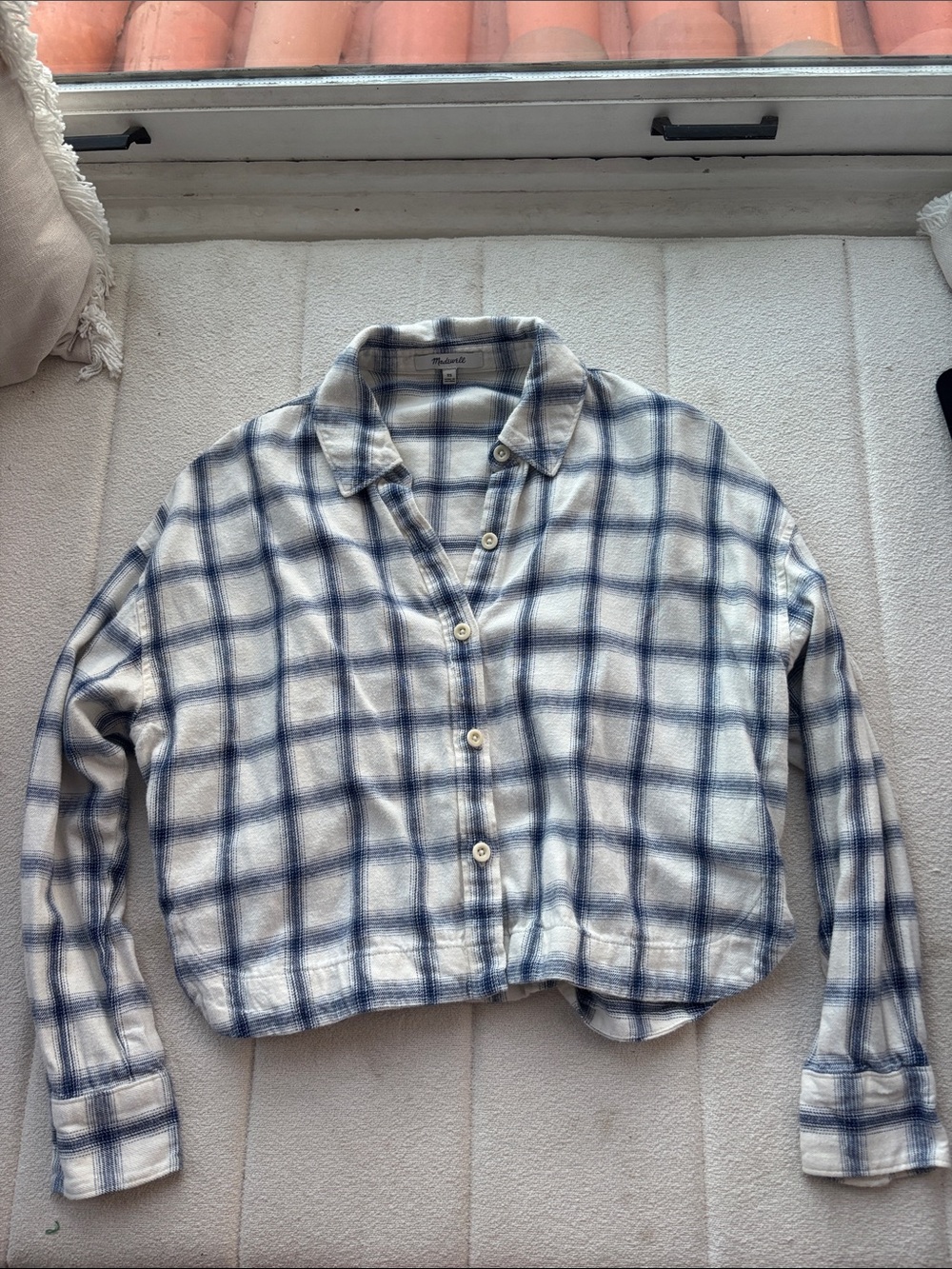 Madewell Blue and White Plaid Button-Down Shirt
